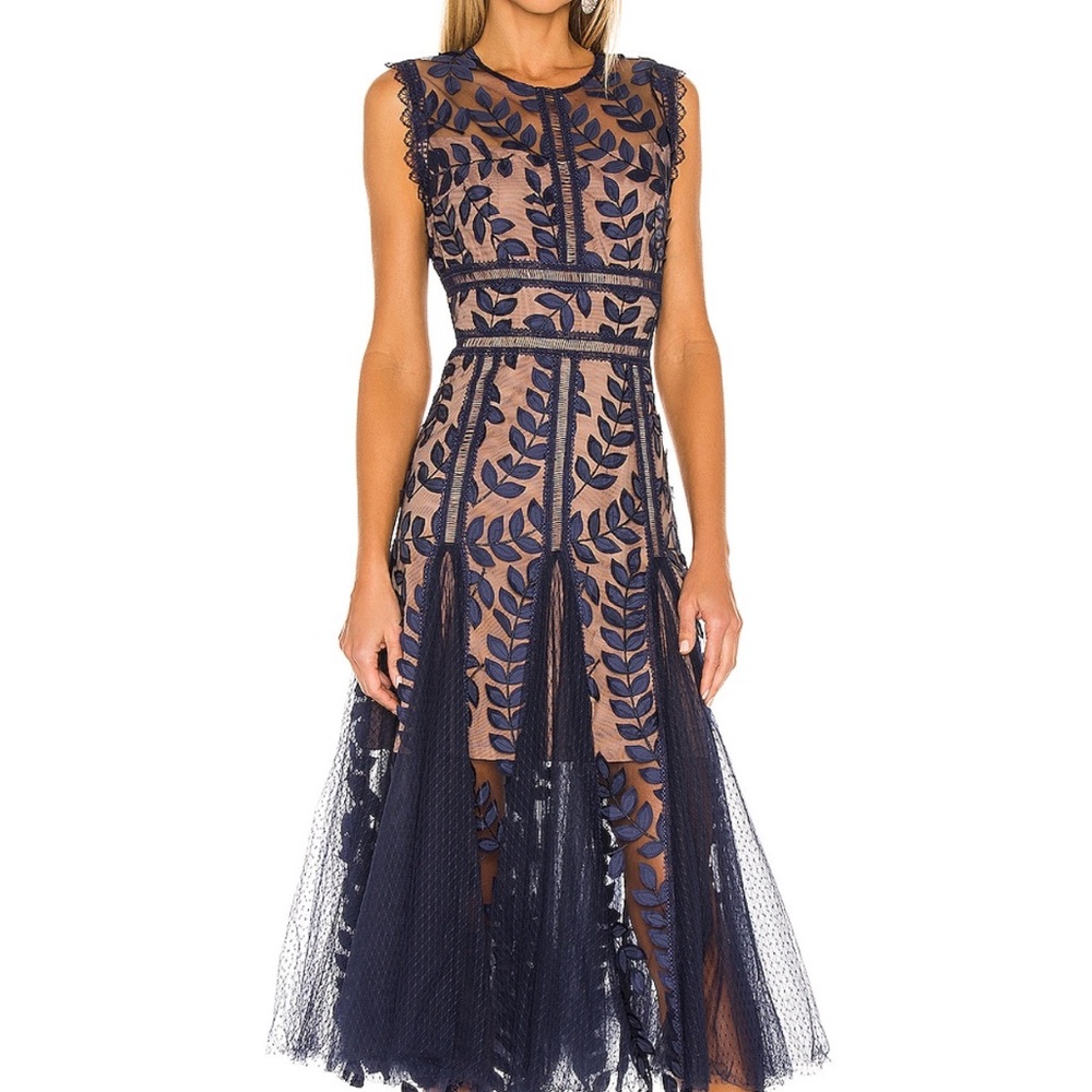 Bronx and Banco Navy Lace Midi Dress